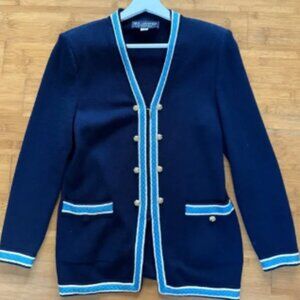 Vintage St. John Collection By Marie Claire Knit Cardigan Size 2 Blue Zip up